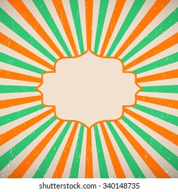 Vintage background rays of the sun. Vintage, grunge style. Label design a poster for text orange green vector
