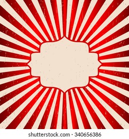 Vintage background rays of the sun. Vintage, grunge style scratched. Label design a poster for text Red vector
