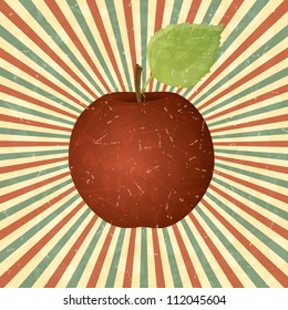 Vintage background with red apple. Vector illustration.
