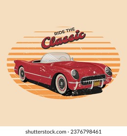 Vintage background with red car. Vector illustration in grungy style for car service poster or flyer.	