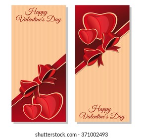 Vintage background with red gift bow and ribbon for Valentine's Day. Vector vintage greeting cards for Valentine's Day.