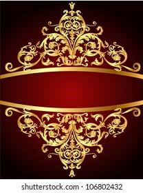 vintage background  red with gold(en) pattern