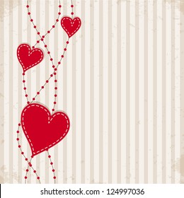 Vintage background with red hearts.