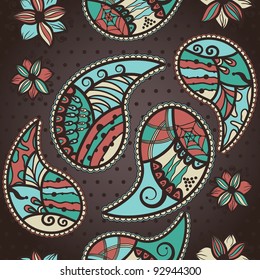 Vintage Background With Retro Colored Seamless Paisley Design