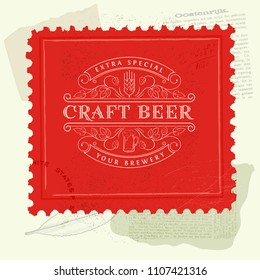 Vintage Background with Retro Craft Beer Logo. 