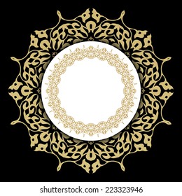 Vintage background with round frame. Luxury style border.Vector illustration