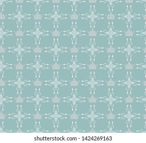 Vintage background, seamless pattern with crowns and floral patterns in vintage style, wallpaper texture, vector illustration