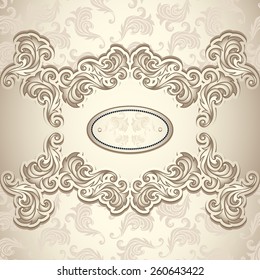 Vintage background with seamless pattern in pearly beige colors for invitation or congratulation or for package perfume, cosmetic, jewelry, sweets, tea or for label Wine, vodka