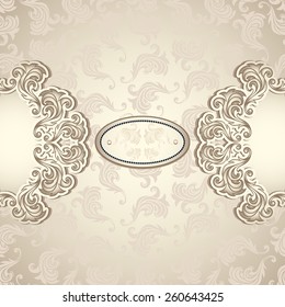 Vintage background with seamless pattern in pearly beige colors for invitation or congratulation or for package perfume, cosmetic, jewelry, sweets, tea or for label Wine, vodka  