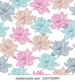 Vintage background. Set Chamomile Roses hibiscus mallow wildflowers. Wallpaper  Modern design.Serenity and rose quartz background. Abstract seamless pattern.