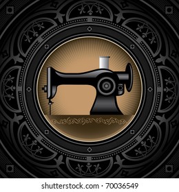 Vintage background with sewing machine. Vector illustration.