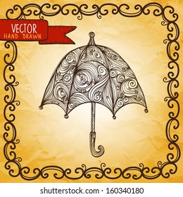 Vintage background with sketch umbrella - vector