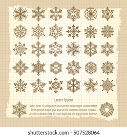 Vintage background with snowflakes set. Retro vector illustration