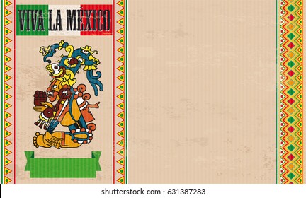 Vintage background with sombrero, mexican ornaments and text Viva La Mexico. Eps 10 vector file.