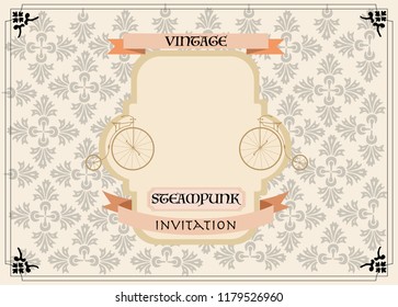 Vintage background, steampunk frame, menu with cogs and gears on canvas paper

