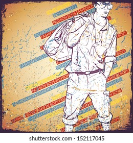 Vintage background with stylish dude.