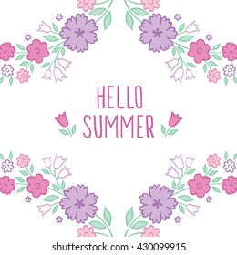Vintage background with summer flowers. Floral elements. Doodles, sketch for your design. Vector.