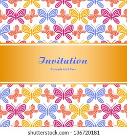 Vintage background, summer and spring style invitation, greeting card, beautiful ornament with butterflies, wedding booklet page cover, ornamental brochure design