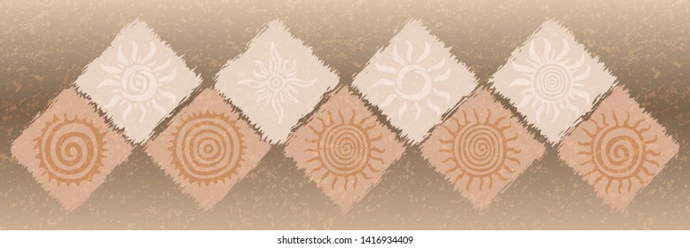 Vintage background, sun symbols in ethnic style