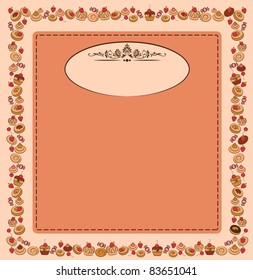 Vintage background with sweet cakes. Vector