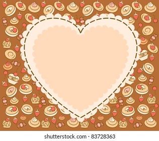 Vintage background with sweet cakes. Vector