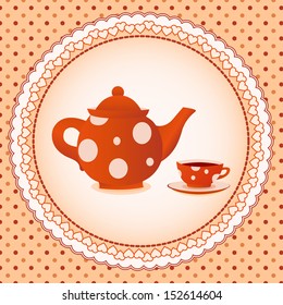 Vintage background with teapot with cups.