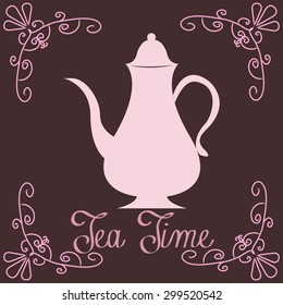 Vintage background with text and a teapot. Vector illustration