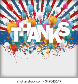 Vintage background with text thanks, balloons and retro sun. Eps 10 vector file.