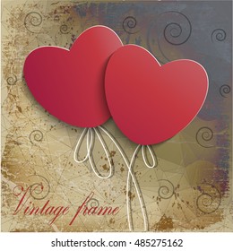 Vintage background with two hearts, Vector Illustration