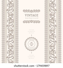 Vintage background, vector frame with seamless border ornament and label