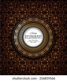 Vintage background, vector gold ornament, decorative round frame.
