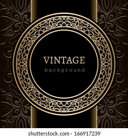 Vintage Background, Vector Gold Ornamental Round Frame