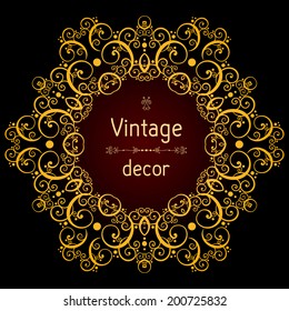Vintage background, vector gold ornamental round frame