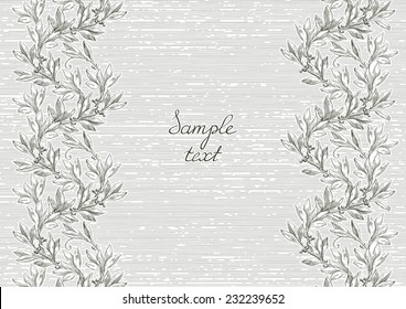 Vintage background. Vector ornate background with laurel leaves  at engraving style. 