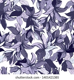 Vintage background with violet flowers. Endless botanical texture for your design, tile and fabric.