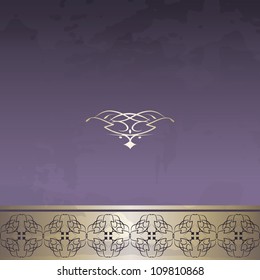 vintage background in violet and golden colors with decorative element