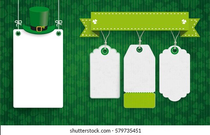 Vintage Background With White Frame And Price Stickers For St Patricks Day. Eps 10 Vector File.