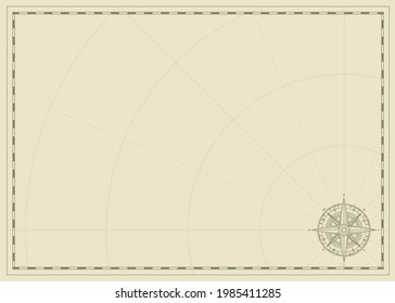 Vintage background with wind rose compass sign and place for text. Vector illustration on the theme of travel, adventure and discovery on the old paper backdrop. Pirate map concept.