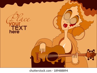vintage background with a woman playing the guitar