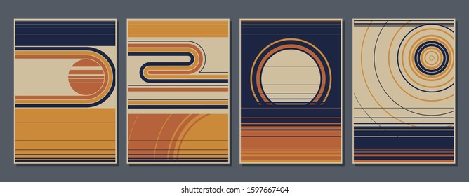 Vintage Backgrounds 1970s Style, Abstract Shapes, Color Lines 