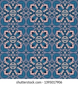 Vintage backgrounds with geometric l elements in blue and pink. Retro seamless wallpaper pattern 
