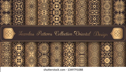 Vintage backgrounds. Luxury seamless patterns. Golden design elements. Elegant weave ornament for wallpaper, fabric, paper, invitation print. Abstract flower damask vector. Forged floral motif.