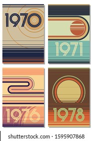 Vintage Backgrounds, Poster Templates 1970s Style, Abstract Shapes, Retro Color Lines