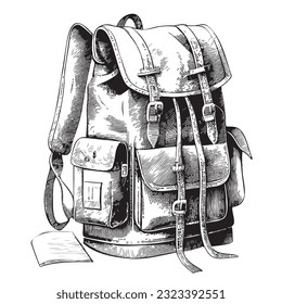 Vintage backpack sketch hand drawn in doodle style illustration