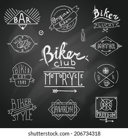 Vintage badge biker motor emblem in sketch style on chalk board vector illustration