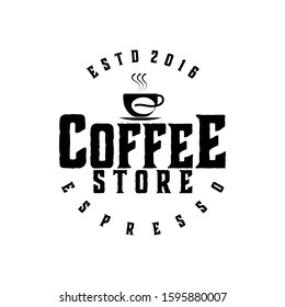 vintage badge coffee shop, coffee store with mug and negative space of coffee bean logo Ideas. Inspiration logo design. Template Vector Illustration. Isolated On White Background