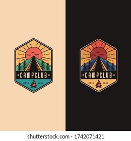 Vintage badge emblem Camping outdoor landscape logo icon vector template