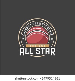 Klassisches Abzeichen-Emblem Cricket-Sport-Team-Liga-Logo mit Schild und Ballkonzept-Ikone-Vektorgrafik