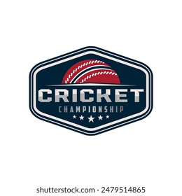 Klassisches Abzeichen-Emblem Cricket-Sport-Team-Liga-Logo mit Schild und Ballkonzept-Ikone-Vektorgrafik