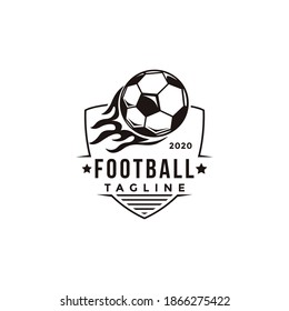 Vintage badge emblem Football soccer sport team club league logo with fire ball concept icon vector on white background